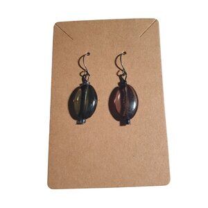 Acrylic Bead Drop Earrings Green Brown Dangling Hook Handmade Jewelry Vintage